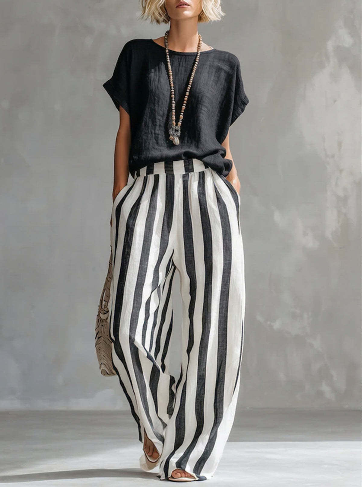 HELENA | Conjunto de Rayas con Pantalón Ancho que No Marca