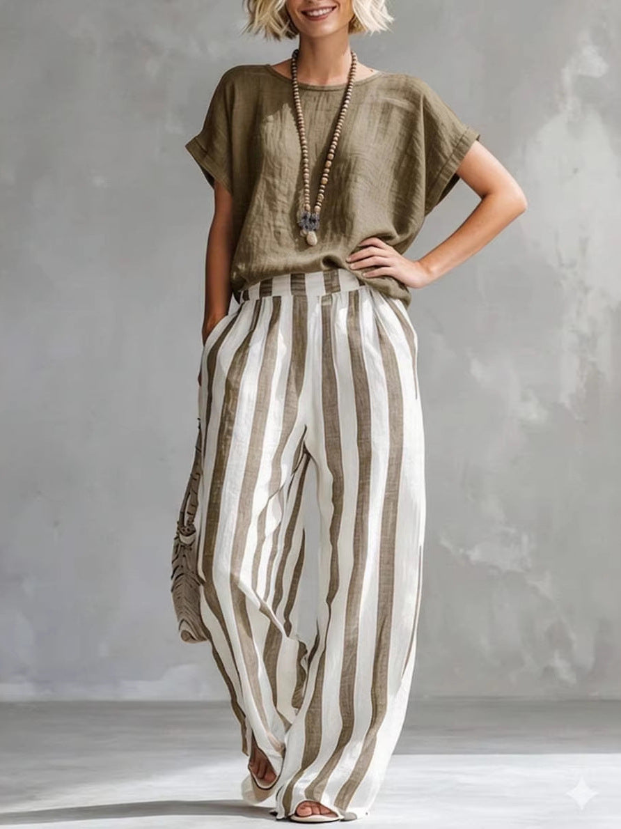 HELENA | Conjunto de Rayas con Pantalón Ancho que No Marca
