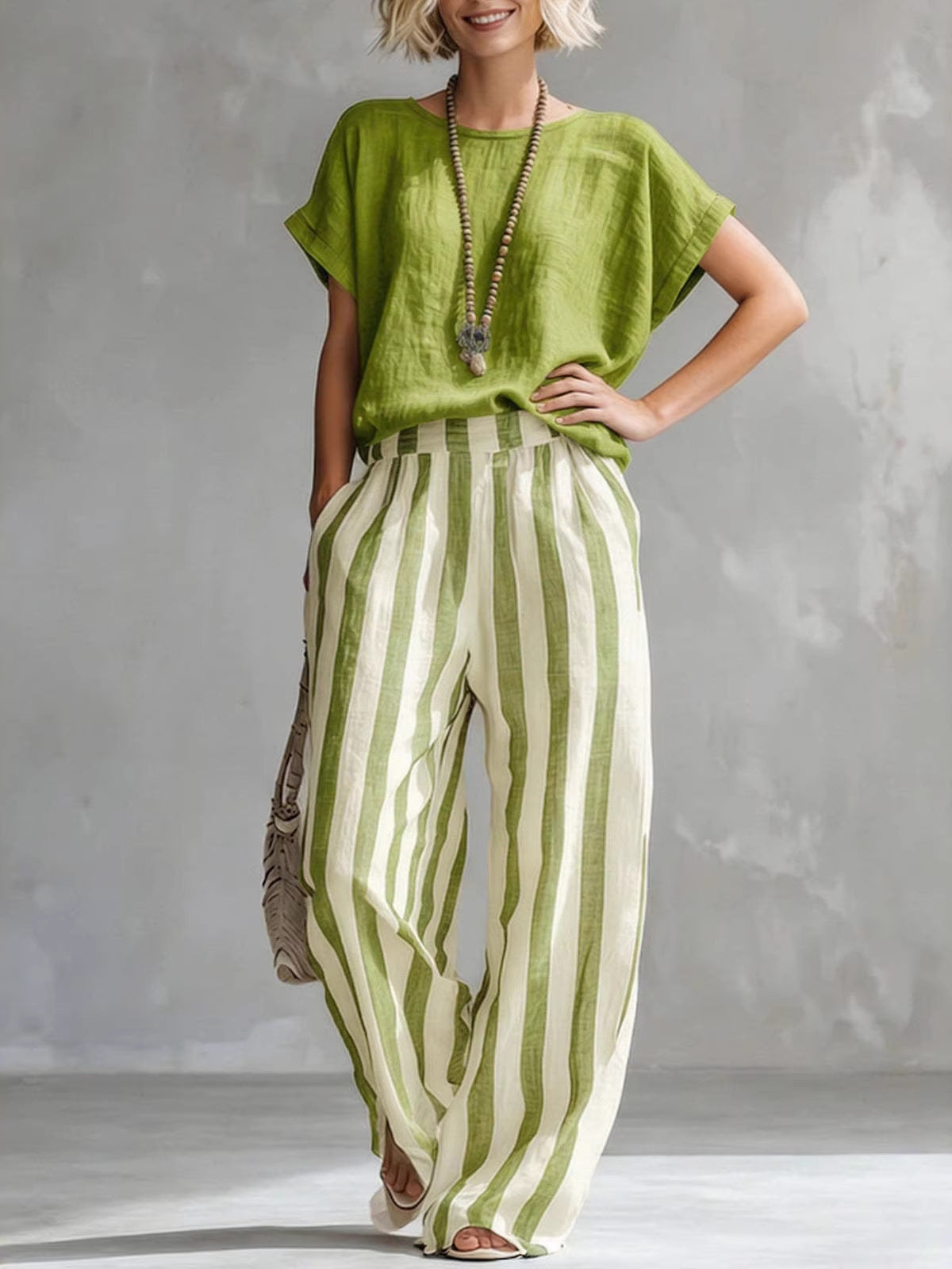 HELENA | Conjunto de Rayas con Pantalón Ancho que No Marca