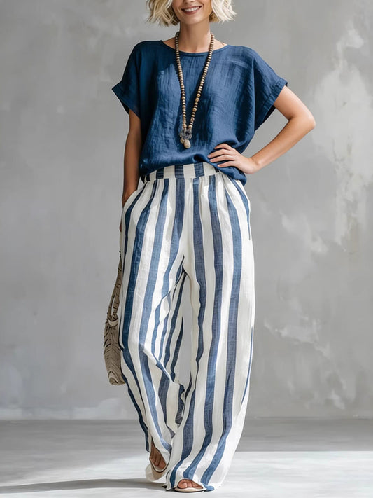 HELENA | Conjunto de Rayas con Pantalón Ancho que No Marca