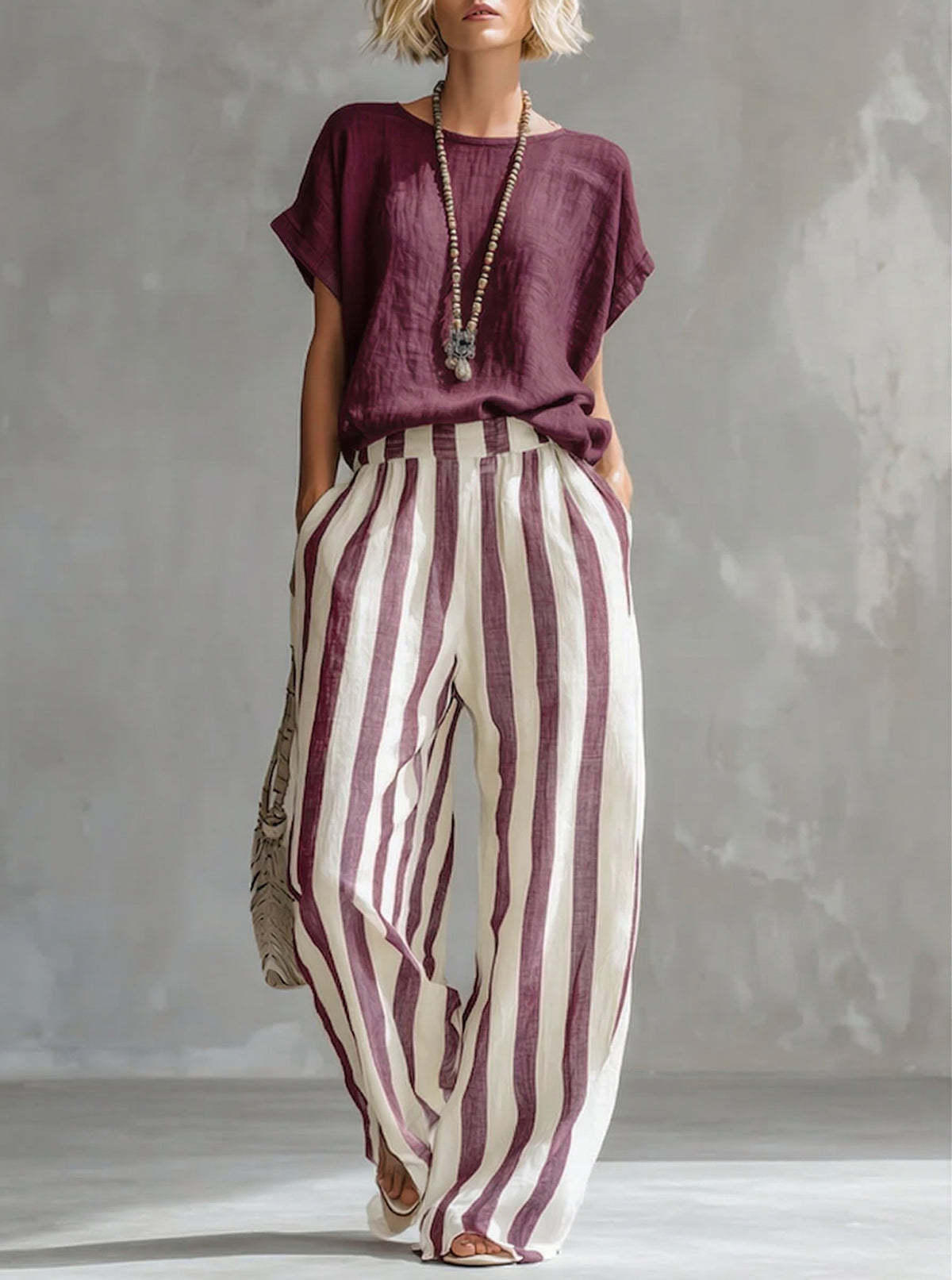 HELENA | Conjunto de Rayas con Pantalón Ancho que No Marca