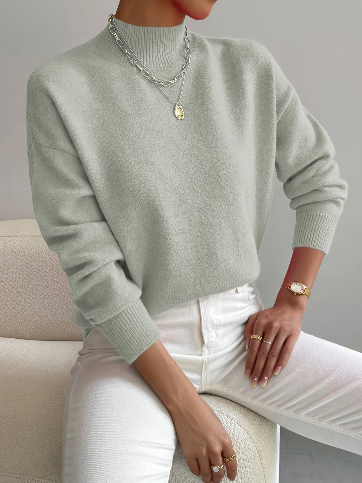 LISA | Jersey de punto acanalado con cuello perkins