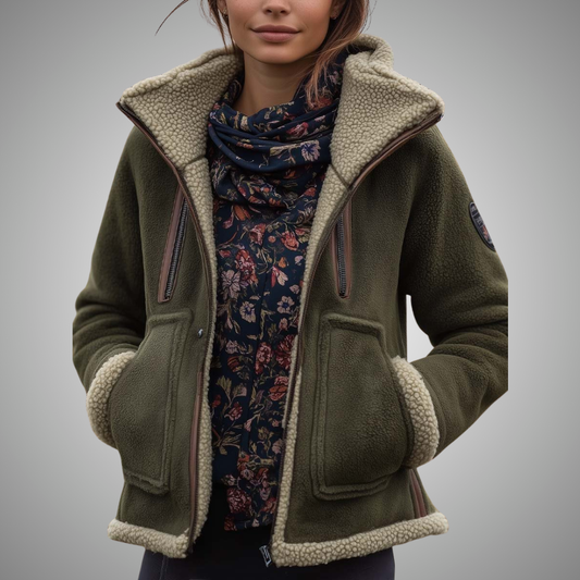 LORENA | Chaqueta Vintage de Borreguito con Cuello Alto