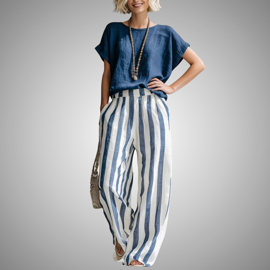 HELENA | Conjunto de Rayas con Pantalón Ancho que No Marca