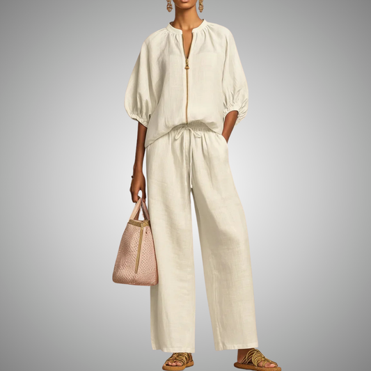 SANDRA | Camisa con Cremallera y Pantalón Ancho que No Marca