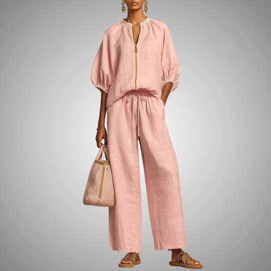 SANDRA | Camisa con Cremallera y Pantalón Ancho que No Marca