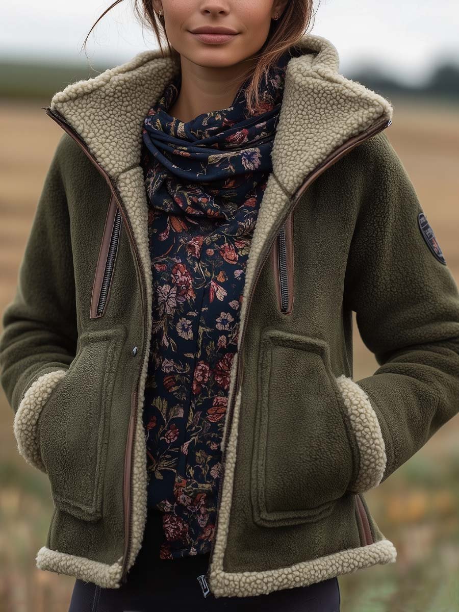 LORENA | Chaqueta Vintage de Borreguito con Cuello Alto