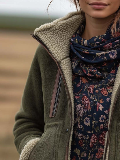 LORENA | Chaqueta Vintage de Borreguito con Cuello Alto
